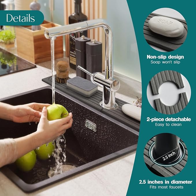 Kitchen Sink Splash Guard – Stone Diatomite Faucet Drying Matt, Modern Kitchen Sink Accessories for Countertop (Dark Grey, 23.6"x3.9")
