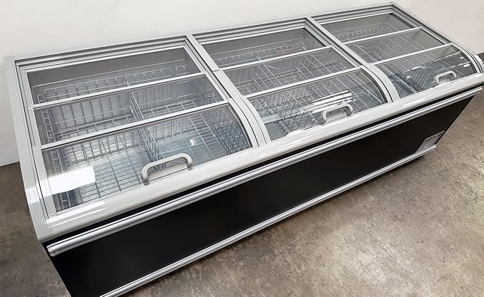 Chest Freezer for Supermarket Meat Freezer Glass sliding Door 98" Black Showcase Freezer Curve Display Top w/Storage Baskets 26 Cu.Ft HN25A-U