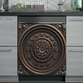 2D Flat Antique Bronze Round Embossed Dishwasher Magnetic Cover 23x26 Inch ClassicOrnamental Pattern Appliance Magnet for Kitchen Decor