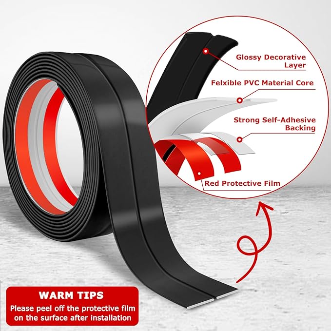 Flexible Wall Corner Protector Moulding Trim Peel and Stick Wall Corner Guards Edge Protector Self Adhesive Molding Trim Strip for Edge Ceiling (Black, 1.6 in x 40 Ft)