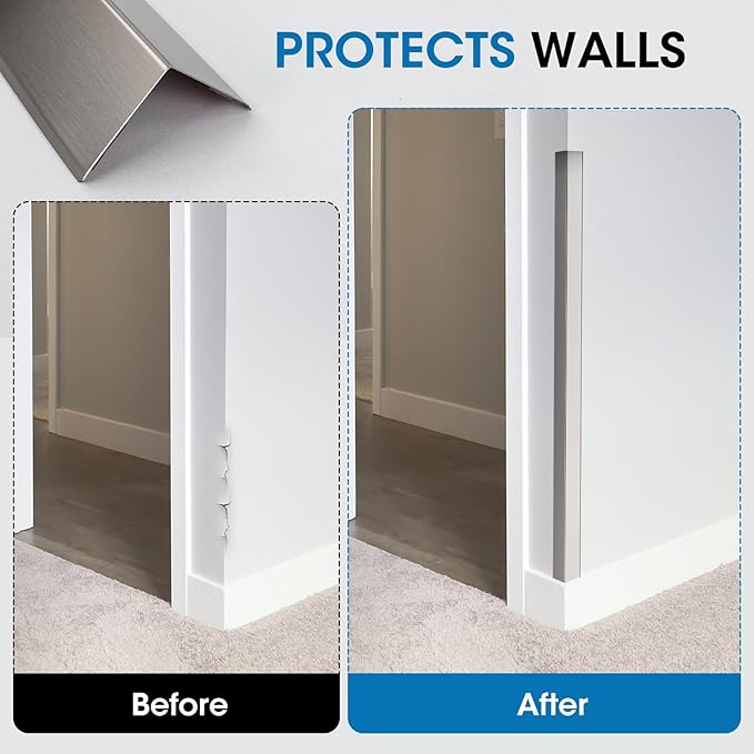 Stainless Steel Wall Corner Guards, 1 x 1 x 48 inches (10 Pcs Pack). Made of 304 Steel, These 90-Degree Angle Metal Corner Protectors are Designed for Wall Protection and Decoration