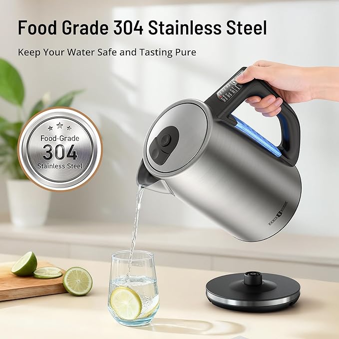 Electric Kettle Temperature Control, 1.7L Electric Kettle with 6 Temperature Settings, 1500W Cordless Hot Water Boiler Heater, Strix Thermostat, Touch Control, Auto-Shutoff/Boil-Dry Protection