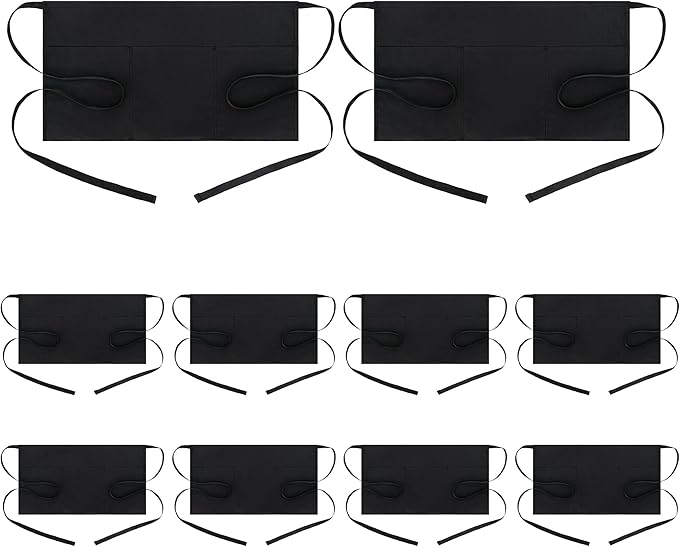 BOHARERS Waist Apron with 3 Pockets - Black Waitress Waiter Server Short Aprons