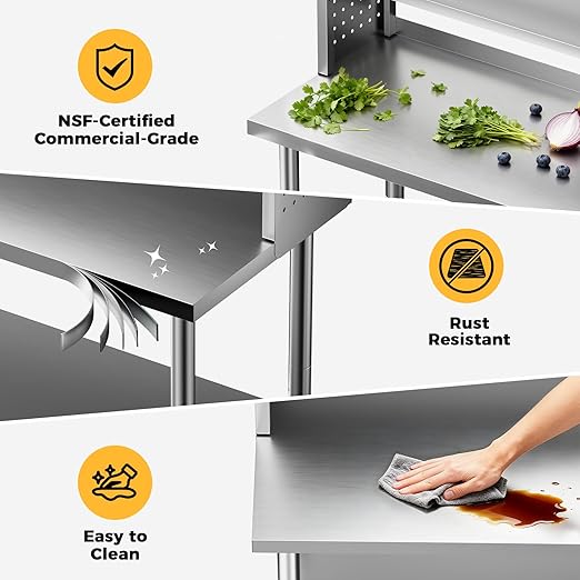 48x24 in NSF All Stainless Steel Table with Adjustable Shelf & Pegboard Panels & Casters, Kitchen Prep Table Commercial Heavy-Duty Worktable with Large Space Storage for Restaurant Garages