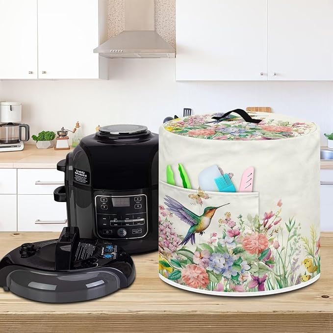 Appliance Dust Covers for Air Fryer & Pressure Cooker, Small Appliance Covers with Pockets Fits Pressure Cooker (8 Quart) and Extra Accessories - Hummingbird Floral