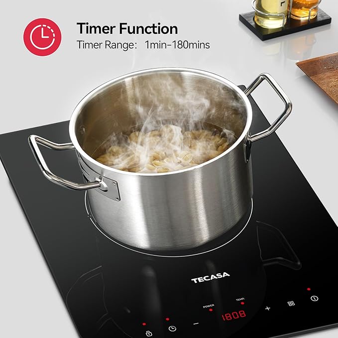 Built-in Induction Cooktop, TECASA 1800W Induction Hob Sensor Touch with 9 Power Levels, 120V Plug-in Single Stove Top Burner with Kids Lock & Timer for Apartment