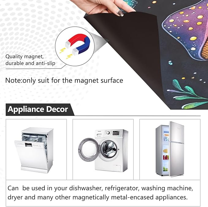 Dishwasher Magnet Cover, Mushrooms Magnet Sticker Fridge Panel Decal for Home Kitchen Decor, 23x26in