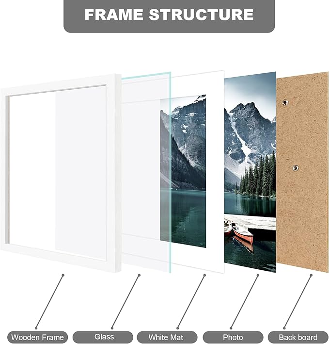 10x12 Picture Frame with Real Glass - Display Pictures 8x10 with Mat or 10 x 12 without Mat, Photo Frame for Wall or Table Top Display(White, 3 Pack)