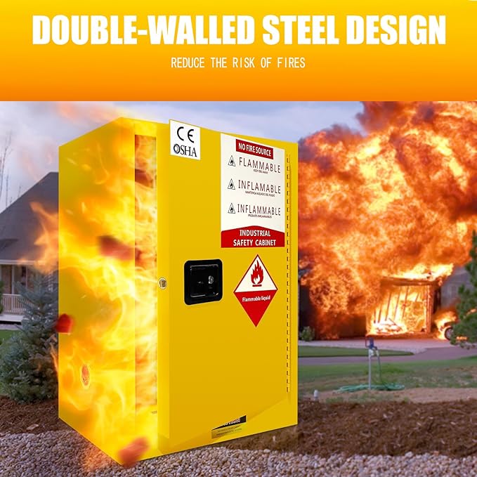 40 Gallon Professional Flammable Cabinet, 23" x 18" x 36" Yellow All-Welded Steel Chemical Safety Cabinet, Manual Doors & Adjustable Shelf for Industrial Workshops, Lab & Auto Shop