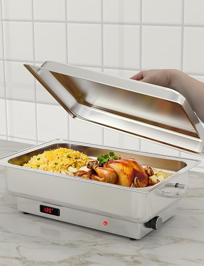 2 PACK Electric Chafing Dish Buffet Set 9 QT Buffet Servers and Warmers Digital Display Temperature Warming Tray Stainless Steel Food Warmer for Parties Weddings Caterings