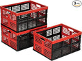 34L Large Plastic Folding Storage Crates,Collapsible Crates for Storage,Pack of 3 (Black+Red)