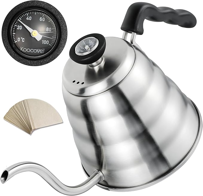 Pour Over Coffee Maker, 1.2L/40oz, Stainless Steel Gooseneck Kettle with Thermometer and 40pcs Filter Papers