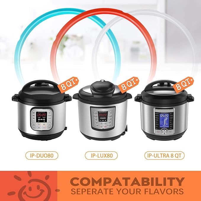8Qt Silicone Sealing Ring with Steam Release Valve (3-Pack) - Dishwasher Safe Replacement Gasket Fits Select Instanpot 8Qt Models (Ultra, Viva, Duo Plus, IP-DUO80, IP-LUX80).