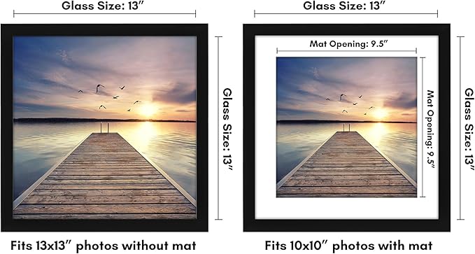 Americanflat 13x13 Picture Frame with Shatter-Resistant Glass - Use as 10x10 Frame with Mat or Display 13x13 Photo Without Mat - Signature Collection - Square Frames for Wall Display - Black