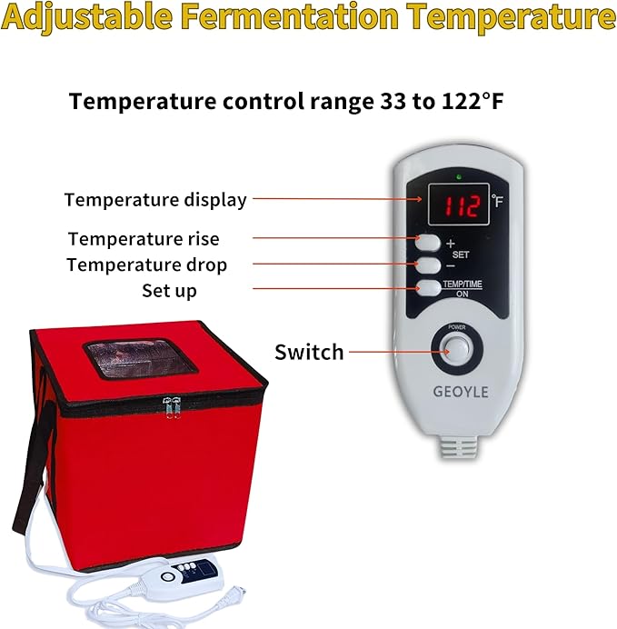 Bread Proofing Box with Heater, Foldable Sourdough Dough Proofer with 33-122℉ Temperature Control,Starter Warmer for Making Bread, Pizza,Yogurt, Natto and Handmade Soap Red, 13.8 * 13.8 * 13.8inch
