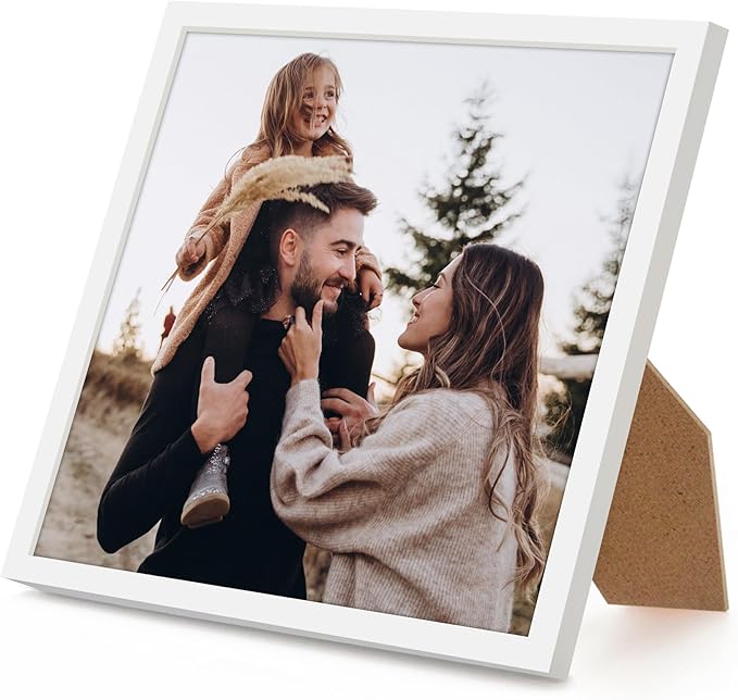 Americanflat 8x8 Picture Frame with Shatter-Resistant Glass - Streamline Collection - Thin Border Square Frame for Tabletop and Wall Display - Hanging Hardware and Easel Stand Included - White