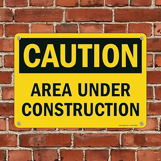 SmartSign - U9-1377-NP_10x14 "Caution - Area Under Construction" Sign | 10" x 14" Plastic Black on Yellow