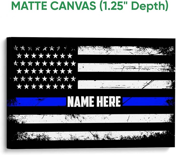 Custom Police Support Flag Thin Blue Line American Flag Back The Blue Personalized Name Poster & Framed Canvas, Wall Art Home Office Decoration Living Room Bedroom Aesthetic Decor