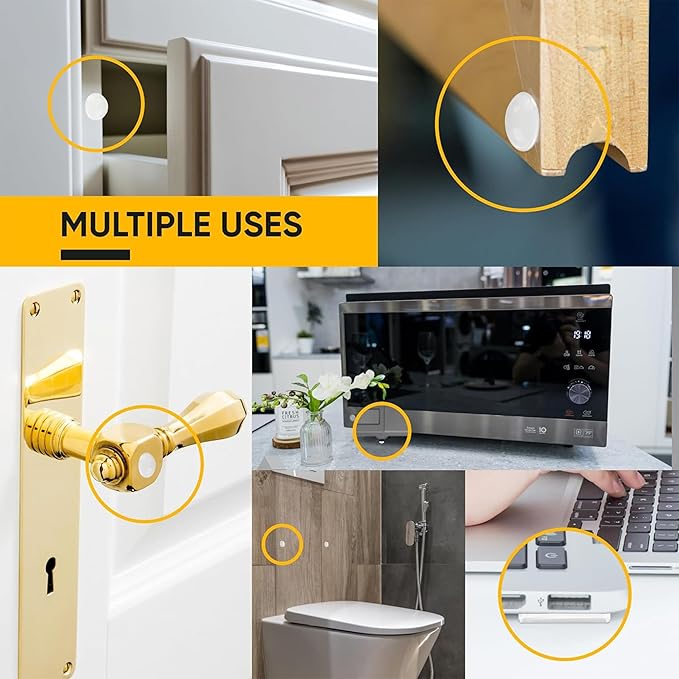 104 Clear Cabinet Bumper Pads – Self-Adhesive Silicone Buffer Set with 4 Shapes for Doors, Drawers & Furniture – Sound Dampening & Surface Protection