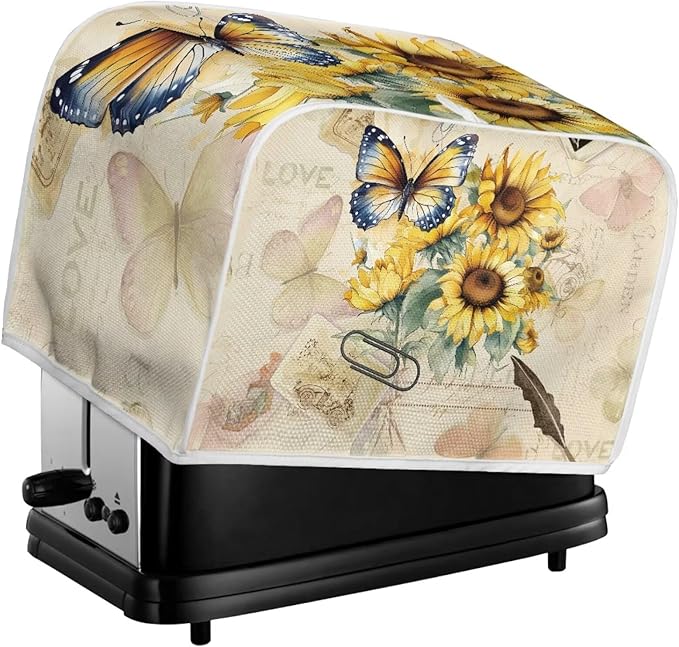 Vintage Butterfly Sunflower 4 Slice Toaster Cover - Bread Machine Dust Cover Protection, Stain Resistant with Handle Keep Clean