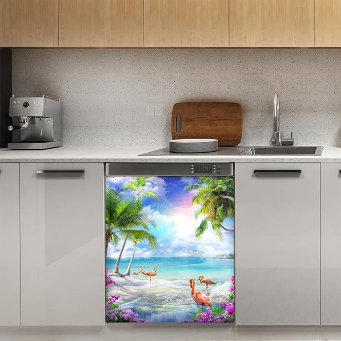 Dishwasher Magnet Cover Animal Flower Ocean Front Dishwasher Cover Decoration Reusable Magnetic Door Cover Panel Decal Home Appliances Stickers Kitchen Refrigerator Fridge 23"x26"