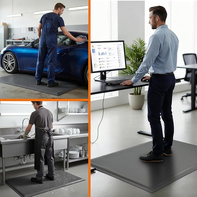 Nisorpa Anti Fatigue Mats Industrial 2' x 5' Ergonomic Standing Mat 15/16" Extra Thick Cushioned Shop Floor Mats Heavy Duty Commercial Diamond Plate - Safety Support for Leg & Back Pain, Grey