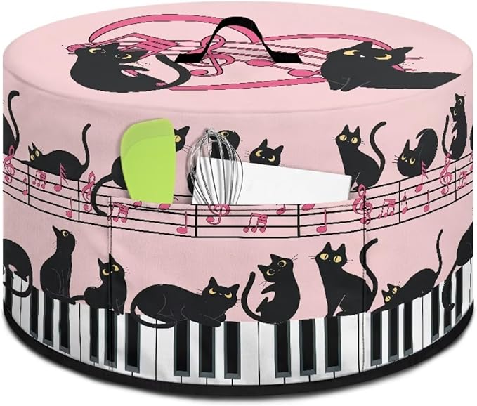 Black Cat Piano Music Note Print Slow Cooker Dust Cover Compatible with 6/7/8 Quart Slow Cooker Dust-Resistant Electric Pressure Cooker Cover Washable Easy to Clean, 16 x 14 x 9.6 inch