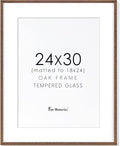 Fun Memories 24x30 Oak Wood Picture Frame, 24"x30" Poster Frame for Wall, 24 by 30 Frame with Tempered Real Glass, 24x30 Matted Frame for 18x24 Picture, 24x30 Inch Photo Frames (Walnut Color, 1 Pack)