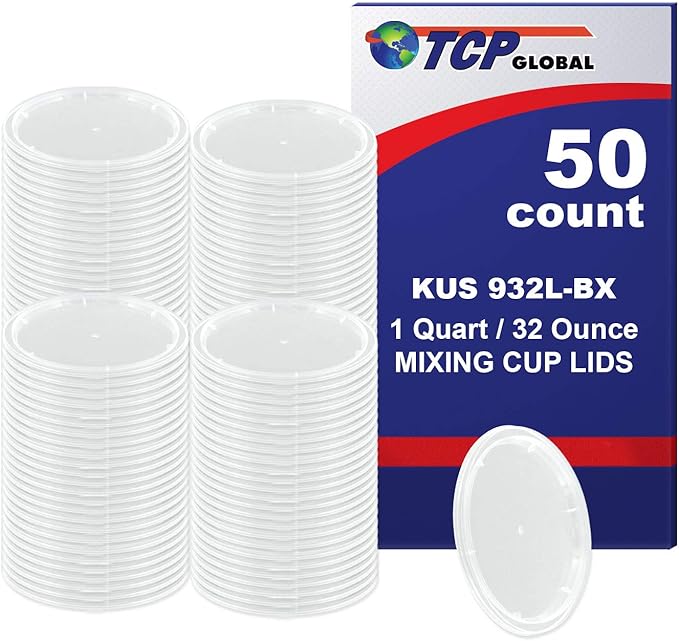 Custom Shop Paint Mixing Cup Lids Only (Box of 50) Quart Size - Exclusively Fits Custom Shop/TCP Global Cups, 32 Ounce Size - Auto Paint Cup Lids for Acrylic Paints & Epoxy Resin Containers