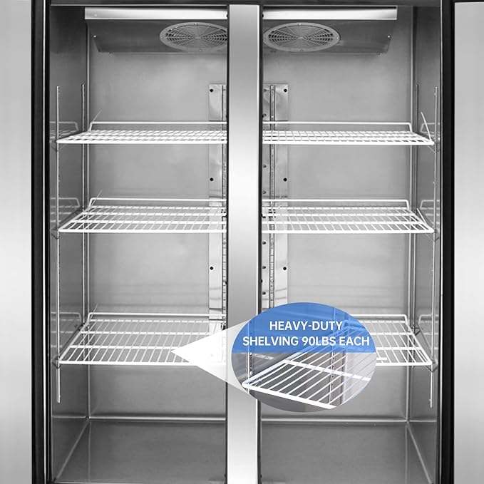 WESTLAKE 48" W Commercial Refrigerator 2 door 2 Section Stainless Steel Reach in Solid door Upright Fan Cooling 36 Cu.ft Cooler for Restuarant, Bar, Shop, etc