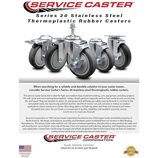 Service Caster Brand Replacement Caster for Uline Caster H-7446SWB-Stainless Steel Swivel Top Plate Caster with 4 Inch Thermoplastic Rubber Wheel and Top Lock Brake-Fit Carts and Platform Truck H-7490