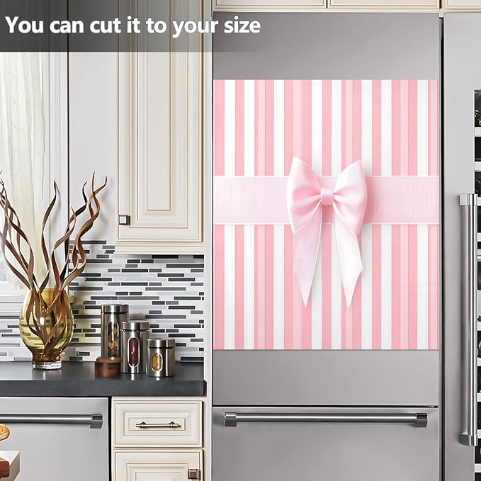 Dishwasher Magnet Cover, Pink Ribbon Bow Magnet Sticker Fridge Panel Decal for Home Kitchen Decor, 23x26in