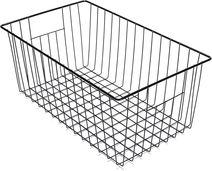 Freezer Organizer Bins - 3 Pack Stand Up Freezer Baskets for 16，17，21 cu.ft Upright Freezer, Wire Storage Baskets with Built-in Handles, Easy to Access Frozen Food Allow Air Circulation, Black