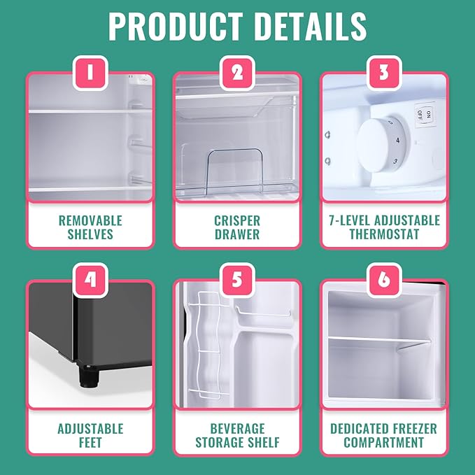 WANAI 5.0 Cu.Ft Fridge with Freezer, Dual Door Refrigerator with 7 Settings Temperature Adjustable, Small Fridge for Office Apartment and Home, Dark Gray
