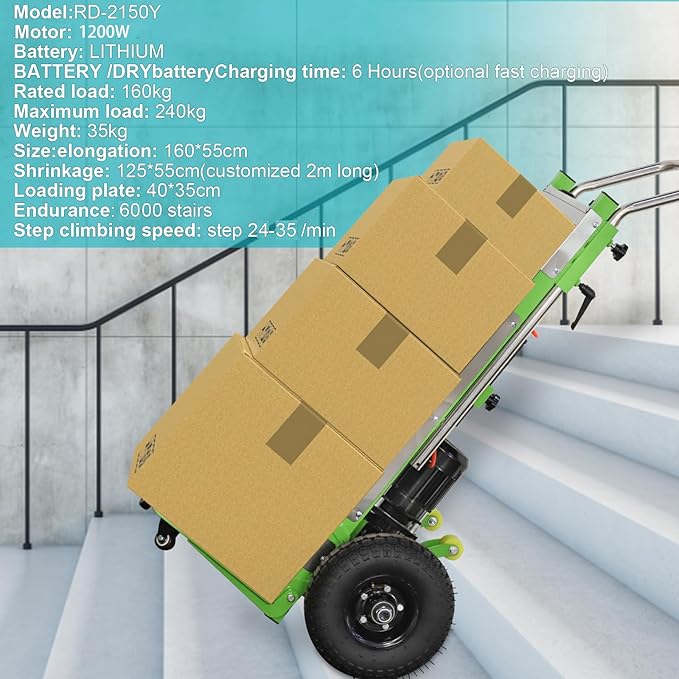 880lb Electric Stair Climbing Hand Trucks Dolly Cart for Moving, Heavy Duty Stair Climber Cart 1200W Powered Stair Climbing Hand Truck, Green