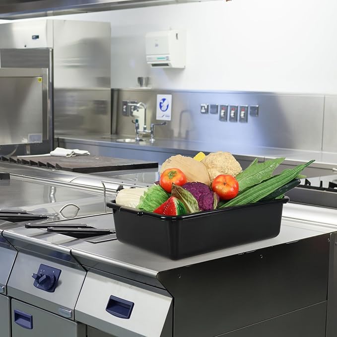 12-pack 13 Liters Plastic Bus Tubs, Commercial Bus Tray Box Wash Basin Tub, Black Dish Washing Pans