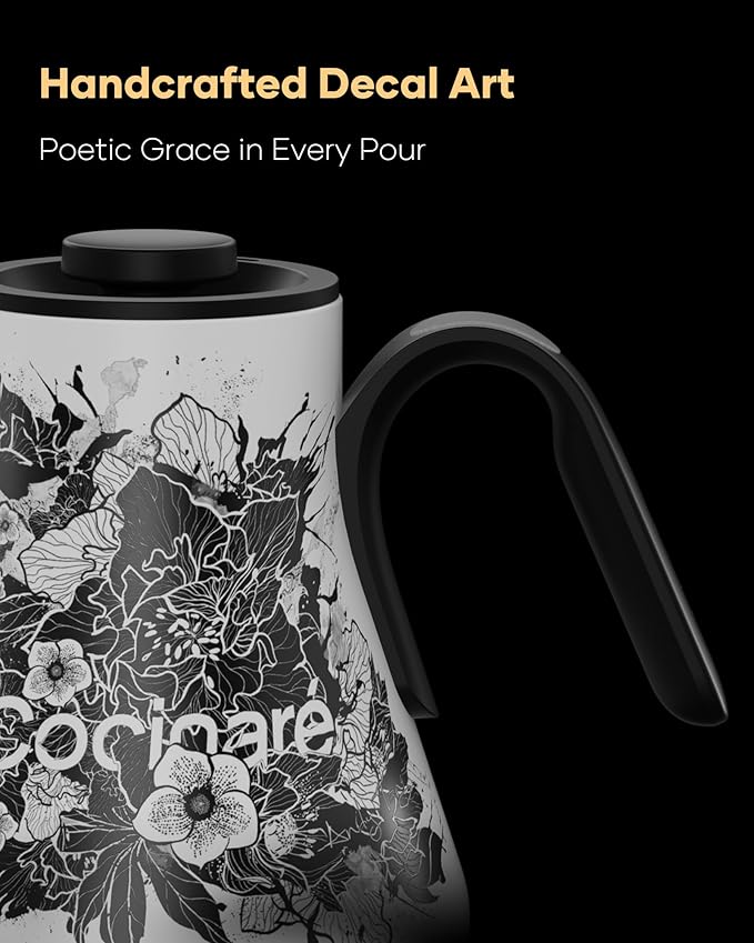 Cocinare FLOW M9 Electric Gooseneck Kettle, ±1℉ Temperature Control for Pour-over Coffee & Tea, Stainless Steel Interior, Quick Heating for Boiling Water (Blossom)