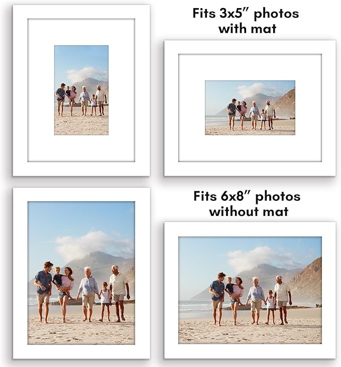 Americanflat 6x8 Picture Frame with Polished Plexiglass - Set of 5 - Use as 3x5 Frame with Mat or Display 6x8 Photo Without Mat - Galleria Collection - Picture Frames for Tabletop and Wall - White