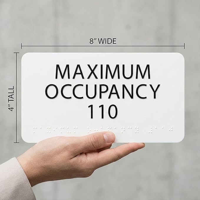 ALPHA DOG ADA SIGNS Custom Maximum Occupancy Sign 4x8 Inch - Personalized Room Capacity Limit Sign with Grade 2 Braille - ADA Compliant Business Signage - Made in USA - White