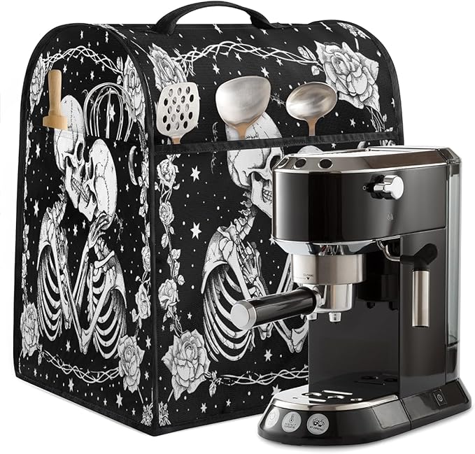 Kitchen Aid Mixer Cover Halloween Flower White Skull Stand Mixer Cover Compatible with 6-8 Quarts Stand Mixers, Dust Covers with Zipper Pocket Foldable Washable Kitchen Aid Organizer Bag