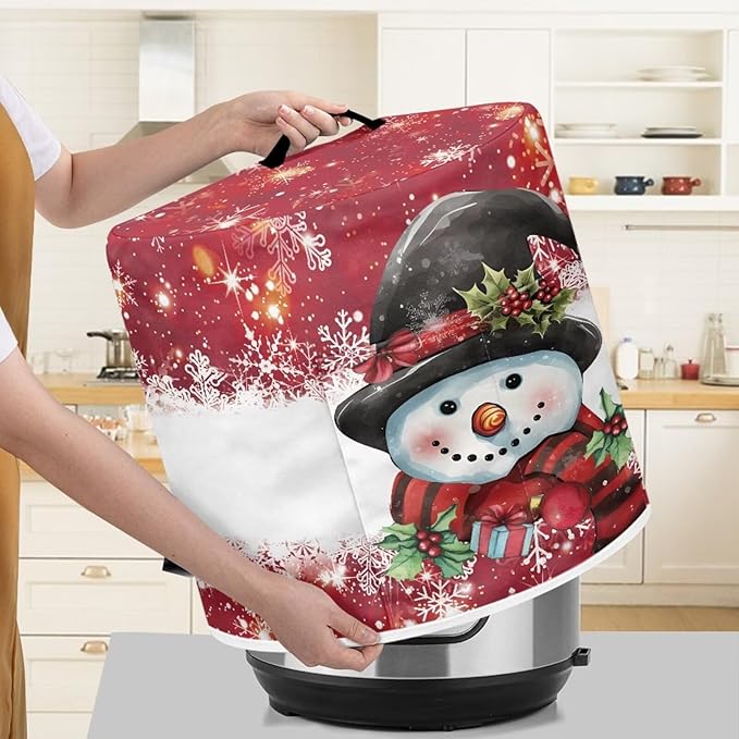 Pressure Cooker Cover for 6 Quart Air Fryer Accessories, Stain Resistant Electric Appliance Cover with Pockets Christmas Decor Cute Snowman
