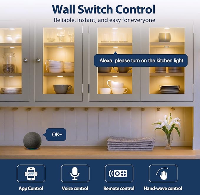 V4light Smart Plug-in LED Puck Lights Brown, Ultra-Thin Under Cabinet Lighting for Kitchen, Closet & Shelf, App, Voice & Hand Control, Compatible with Alexa & Google Home, Dimmable Warm to Cool White
