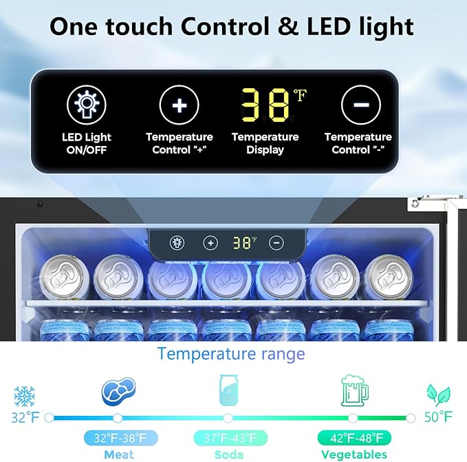 24 Inch Beverage Refrigerator, Under Counter Freestanding Beverage Cooler 180 Can, Outdoor Fridge with Stainless Steel Door, Outdoor Refrigerator for Patio, Home, Kitchen, Bar (Silver)