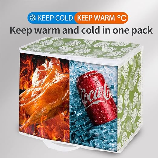 Bodaon 3-Pack Insulated Reusable Grocery Shopping Bags, X-Large Picnic Cooler Bag with Secure Top Cold, Green-Leaf