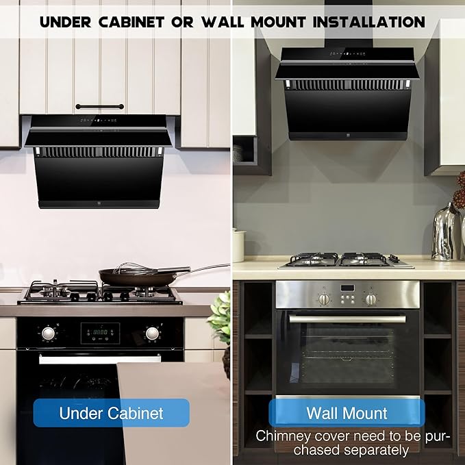 Under Cabinet Range Hood 30 inch,Wall Mount Kitchen Hood 900 CFM with Heating Auto-cleaning Function, Gesture& Touch Control,Tempered Glass Surface Vent Hood 3 Speed Exhaust Fan,Baffle Filters
