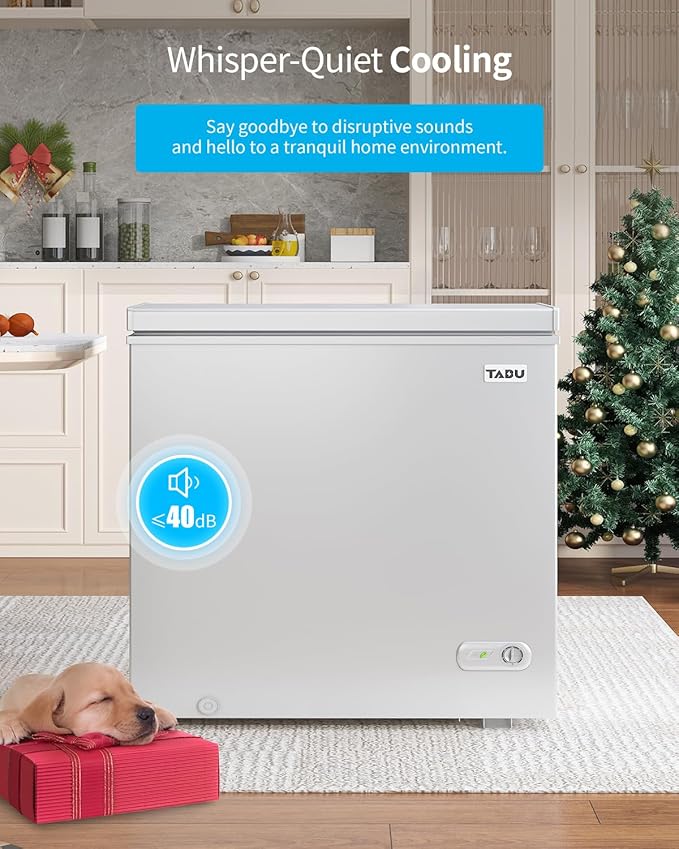 TABU 10 Cu Ft Chest Deep Freezer, Large Chest Freezer with 7 Level Adjustable Temperature,Compact Freestanding Top-opening Deep Freezer with Removable Storage Basket, White
