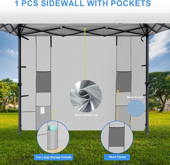KAMPKEEPER 10x10 Easy Pop Up Canopy Tent with Sidewalls, Instant Outdoor Shade Shelter with Removable 10FT Sun Walls, Quick Setup Waterproof and UV-Resistant for Patio (White, 1 sidewall)