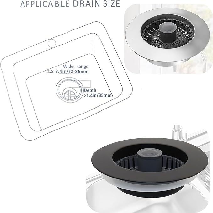 3 in 1 Pop Up Kitchen Sink Drain Strainer, with an Extra Basket Strainer, Kitchen Sink Drain Stopper for US Standard 3-1/2 Inch, Brass Material Electroplate Silver (Model E Copper Black)
