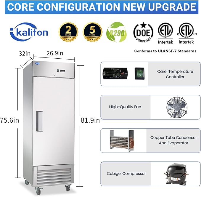 Commercial Freezer, 27"W Commercial Refrigerators, 23 Cu.Ft Commercial Reach in Stainless Steel Freezer, Commercial Freezer Upright with 4 Shelves for Restaurant, Bar, Supermarket