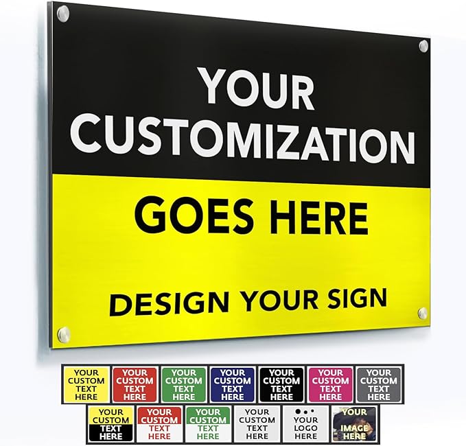 Custom Metal Signs, Personalized Aluminum, Customized Safety, Business Signs, Waterproof Outdoor, White Aluminum (Black & Yellow, 10x7 In)